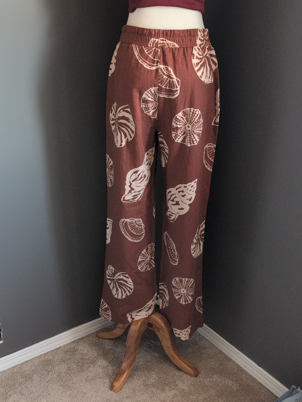 Rachel Zoe Rust and Cream Shell-Print Wide Leg Pants S - Picture 4 of 13